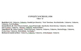 Cowley's School 1936 Names Typewritten